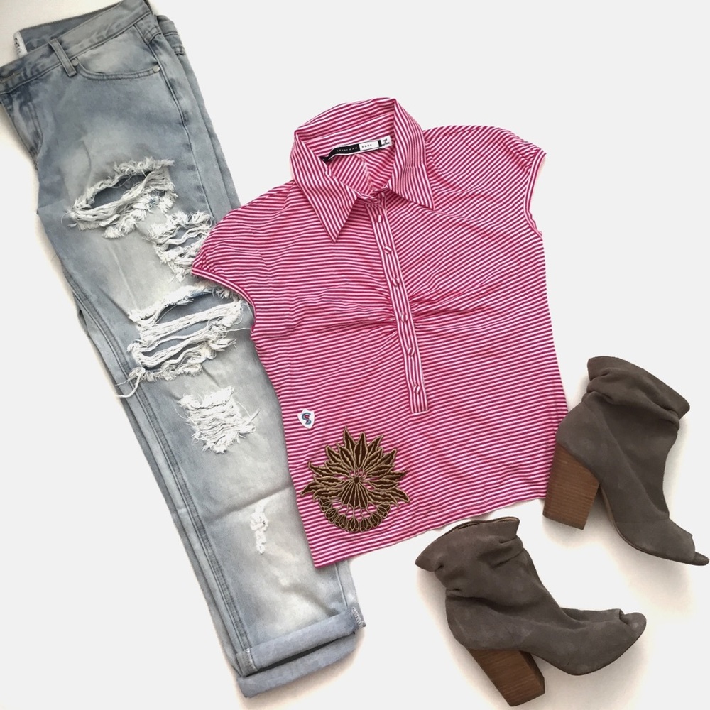 PRETTY STRIPED PINK AND WHITE POLO WITH BUTTONS